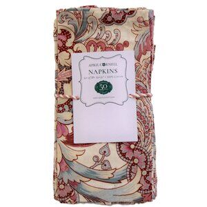 April Cornell Paisley Napkins Set of 10 16"X16" Pink Mauve Teal 100% Cotton NWT